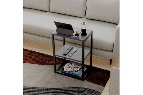 LİNA METAL AYAKLI AHŞAP RAFLI YAN SEHPA, ANTRASİT