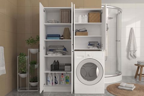 TERNOS TUCO ÇAMAŞIR MAKİNESİ BANYO DOLABI, BEYAZ, 2 KAPAKLI