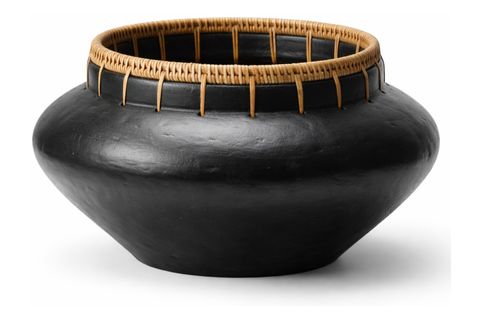 SİYAH RATTAN DİKİŞLİ EL YAPIMI VAZO MİNİMALİST