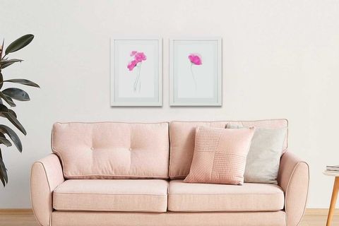 İKİLİ WATERCOLOR PİNK BEYAZ ÇERÇEVELİ TABLO SETİ