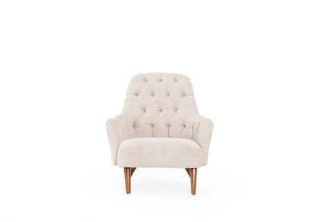 Kapitoneli Berjer, Krem, Ahşap Ayaklı