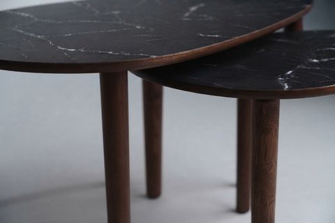PARİS ÜÇLÜ ZİGON SEHPA, SİYAH MERMER DESEN