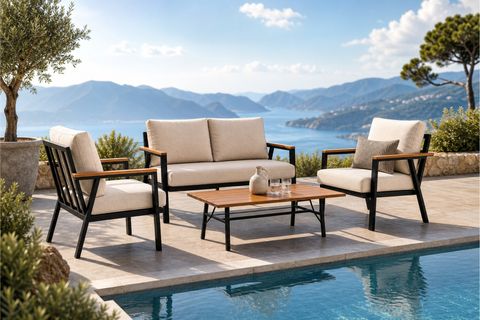 ZELVE MİNDERLİ BAHÇE BALKON TERAS OTURMA GRUBU, 4 KİŞİLİK, BEJ