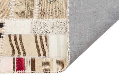 GERÇEK EL DOKUMA KREM RENGI HALI KİLİM KARİŞİMI PATCHWORK HALI-120X180 CM
