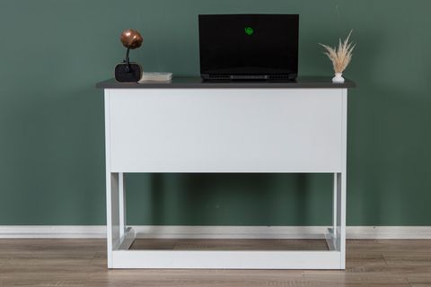 PİLLAR GENİŞ ÇALIŞMA MASASI, MAT BEYAZ ANTRASİT, 100X56 CM