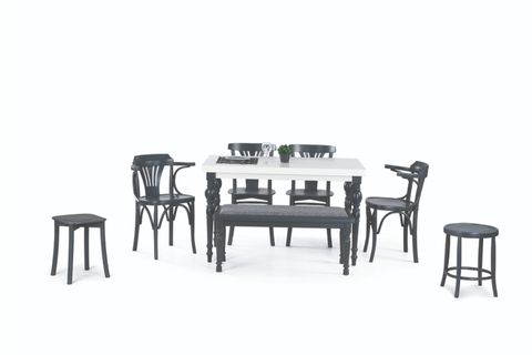 DAMLA SABİT MASA VE DEKOPAJLI SANDALYE BANK TAKIMI, ANTRASİT, 125X80