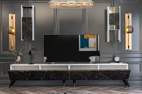 GİVAYO NOYAN TV ÜNİTESİ, DUVARA MONTE, BEYAZ MERMER, 240 CM