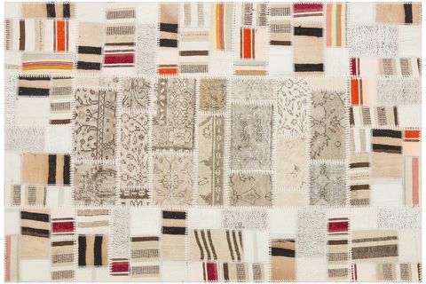 GERÇEK EL DOKUMA KREM RENGI HALI KİLİM KARİŞİMI PATCHWORK HALI-120X180 CM