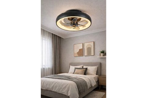 HALOFAN AYDINLATMA VE IŞIKLI SABİT VANTİLATÖR, SİYAH, 50 CM