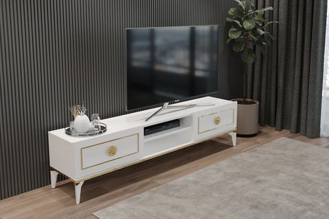 CEYLİN LÜX MODERN TV ÜNİTESİ, 2 KAPAKLI RAFLI, BEYAZ