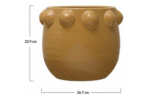 EL YAPIMI SARI NOKTALI KABARTMALI TERRACOTTA SAKSI