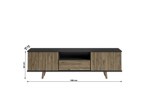 NOVA ZEBRA KAPAK TV ÜNİTESİ, SİYAH, ATLANTİK ÇAM, 180 CM