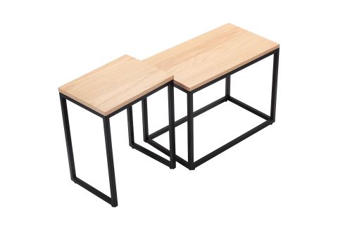 ALİX SİYAH METAL AHŞAP İKİLİ YAN SEHPA