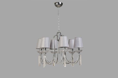 KONTES ALTILI HASIR ABAJURLU AVİZE, KROM GRİ