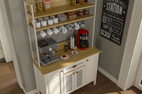 VALENA KAHVE KÖŞESİ AİRFRY DOLABI, 4 KAPAKLI 1 ÇEKMECELİ BARDAK ASKILIKLI