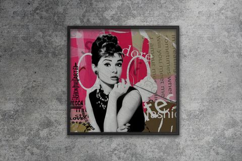 AHŞAP YAĞLI BOYA DOKULU TABLO, AUDREY HEPBURN KOLAJ