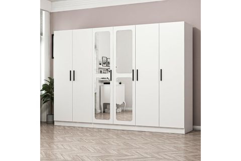 KALE 6 KAPAK AYNALI 2 ÇEKMECE ZİNCİR DOLAP BEYAZ 190CM