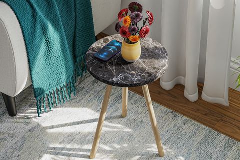 YURİ YUVARLAK YAN SEHPA, SİYAH