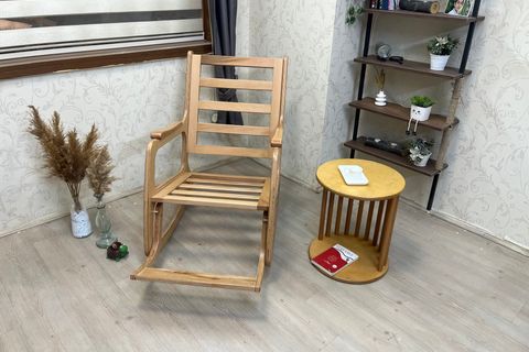 ASEDİA  KONTES SALLANAN SANDALYE, KETEN KREM, NATUREL AYAK