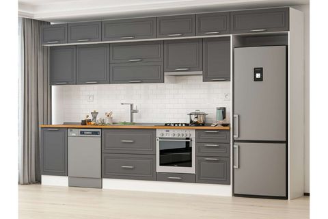 ALVİNKA 390X240 CM KLASİK MEBRAN MUTFAK DOLABI, MB E90S50S50 1 MEBRAN ANTRASİT SUNTALAM