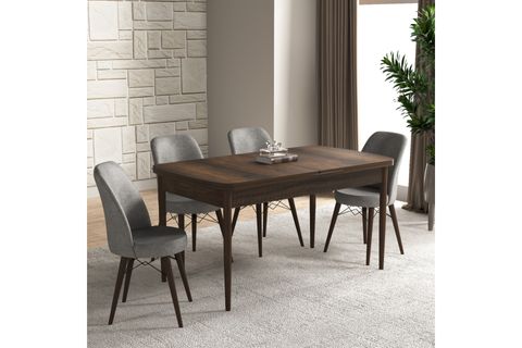 AY SERİSİ 1 MASA + 4 SANDALYE MUTFAK MASA TAKIMI 060, GRİ KAHVERENGİ, 132X80