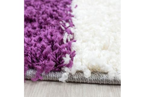 SHAGGY HALI, TÜYLÜ, KARE DESENLİ, MOR BEYAZ, 80X150