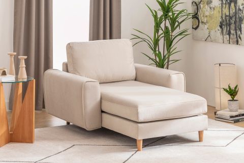 MERLİN DAYBED, FİTİLLİ KOL, NATUREL AYAK, KADİFE KUMAŞ, KREM