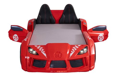 RACEİNG CAR V8 KAPILARI AÇILAN KOLTUKLU FULL LEDLİ ARABALI YATAK, KIRMIZI, 100X190