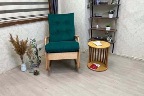 ASEDİA KONTES SALLANAN SANDALYE,ZÜMRÜT YEŞİL, NATUREL AHŞAP AYAK