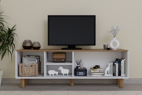 BOHEM SERİSİ NATURA PVC HASIR DESEN TV ÜNİTESİ, GARDEN MEŞE BEYAZ