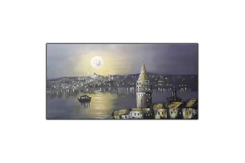 GECE AYDINLIĞI GALATA KULESİ ORİJİNAL YAĞLI BOYA TABLO