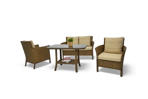 LENTA RATTAN İKİLİ BAHÇE MOBİLYASI, KAHVERENGİ