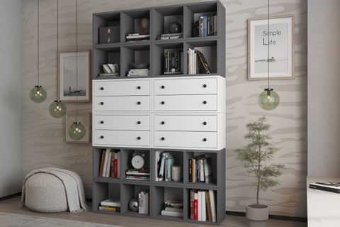 LİNEA ANTRASİT BEYAZ ÇOK AMAÇLI ÇEKMECELİ BÖLMELİ KİTAPLIK NRG KTP 1120