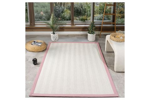 BORDÜRLÜ HASIR DOKULU SİSAL MAKİNE HALISI, PEMBE, 120X170