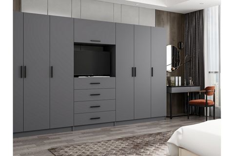 KALE MENTEŞELİ DOLAP 126, 7 KAPAKLI ANTRASİT 210 CM