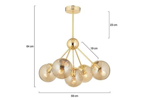 APLİQA MEYO BEŞLİ BAL CAMLI AVİZE, GOLD