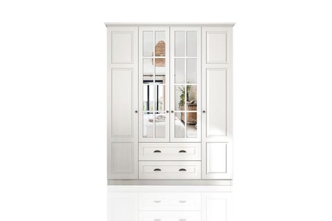 KNİDOS GARDIROP, 4 KAPAK 2 ÇEKMECE, BEYAZ, 210 CM