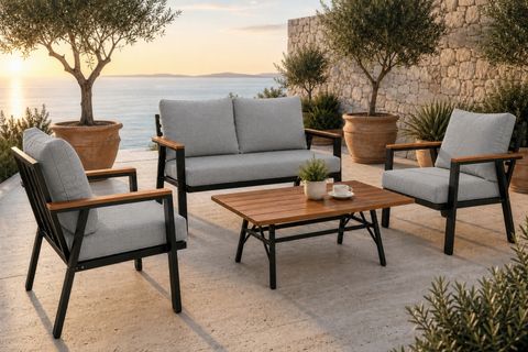 ZELVE MİNDERLİ BAHÇE BALKON TERAS OTURMA GRUBU, 4 KİŞİLİK, GRİ