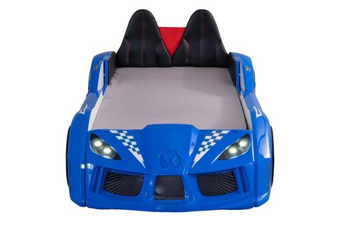 RACEİNG CAR V8 KAPILARI AÇILAN KOLTUKLU FULL LEDLİ ARABALI YATAK, MAVİ, 100X190