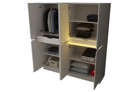 KATRE 8 KAPAKLI 2 ÇEKMECELİ LEDLİ DOLAP, BEYAZ