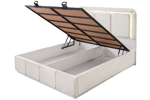DEMONTE NOX LEDLİ ÇİFT KİŞİLİK BAZA BAŞLIK MAXİ YATAK SETİ, KREM, 160X200