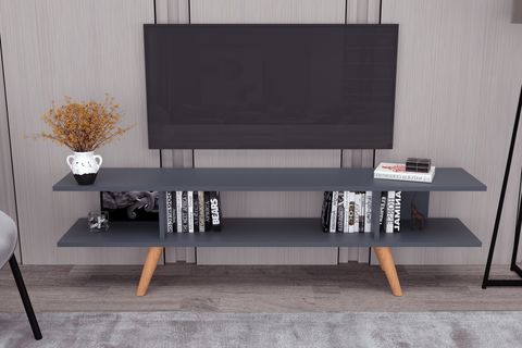 EKO TV SEHPASI, AHŞAP AYAKLI, ANTRASİT, 160 CM