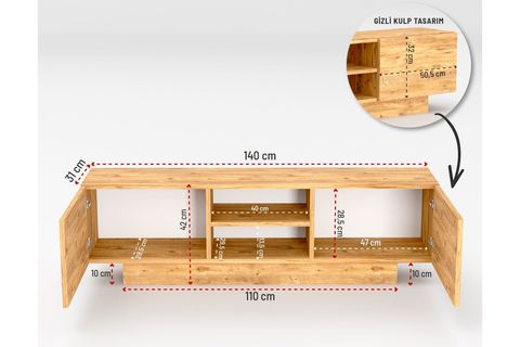 DORA ÇİFT KAPAKLI TELEVİZYON SEHPASI, ÇAM, 140 CM