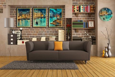 FRANK RAY BLUE GOLD ÜÇTÜ TABLO SETİ, ÇERÇEVELİ, 50X70