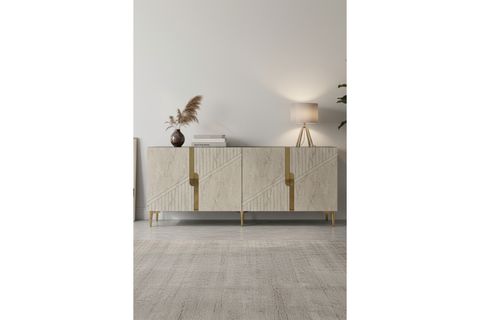EVVA KONSOL VE TV SEHPASI, ANTRASİT TRAVERTEN GOLD, 180 CM