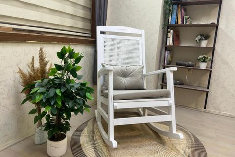ASEDİA VERANDA HASIRLI MİNDERLİ SALLANAN SANDALYE, KREM, LAKE AYAK