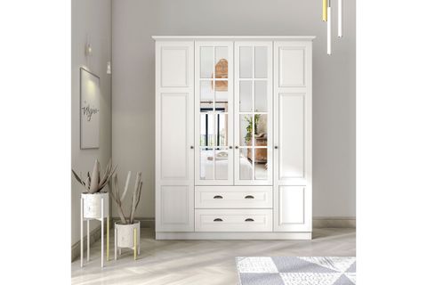 KNİDOS GARDIROP, 4 KAPAK 2 ÇEKMECE, BEYAZ, 210 CM