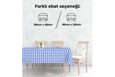 KARELİ PAMUKLU MASA ÖRTÜSÜ, MAVİ 160X220 CM