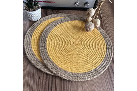 JAPPE İKİLİ HASIR SUPLA, BORDORLÜ HARDAL SARI