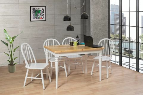HARPUT MASA VE AMERİKAN SANDALYE TAKIMI, MEŞE BEYAZ, 110X70